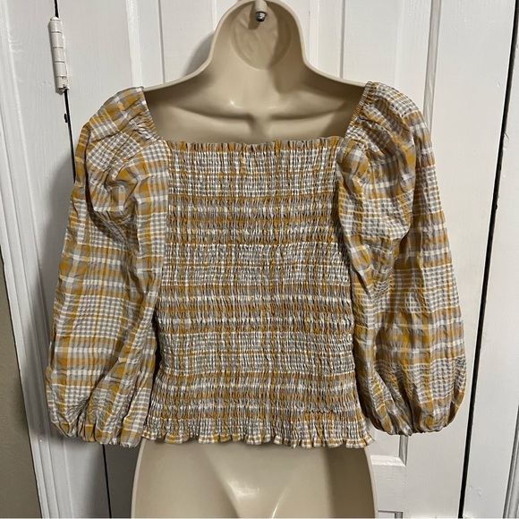 Anthropologie Maeve Smocked Back Puff Sleeve Top Yellow Extra Small XS T1 - Picture 3 of 8